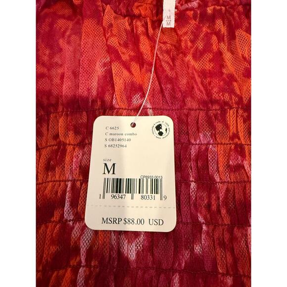 NWT Free People Women's Maroon Combo Hello There Top Size M - Picture 6 of 6